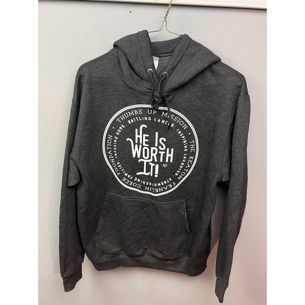 Port & Company Hoodie Mens M Gray He Is Worth It Thumbs Up Mission Core Fleece